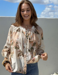 Barcelona Button Thru Top-French Flower/Latte