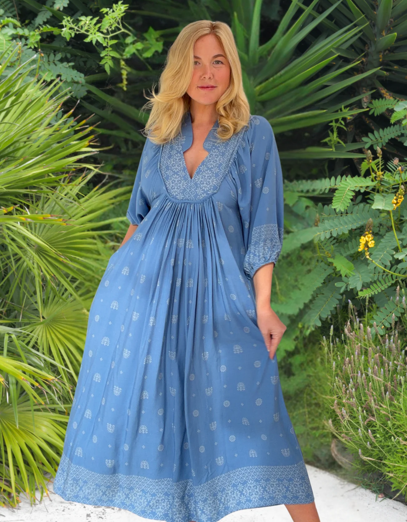 Boheme Midi Dress- Azure Sky Print – Little Love Boutique