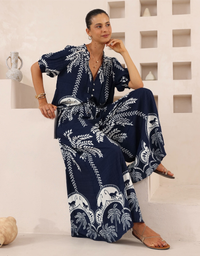 Montana Wide Leg Pants-Navy Print