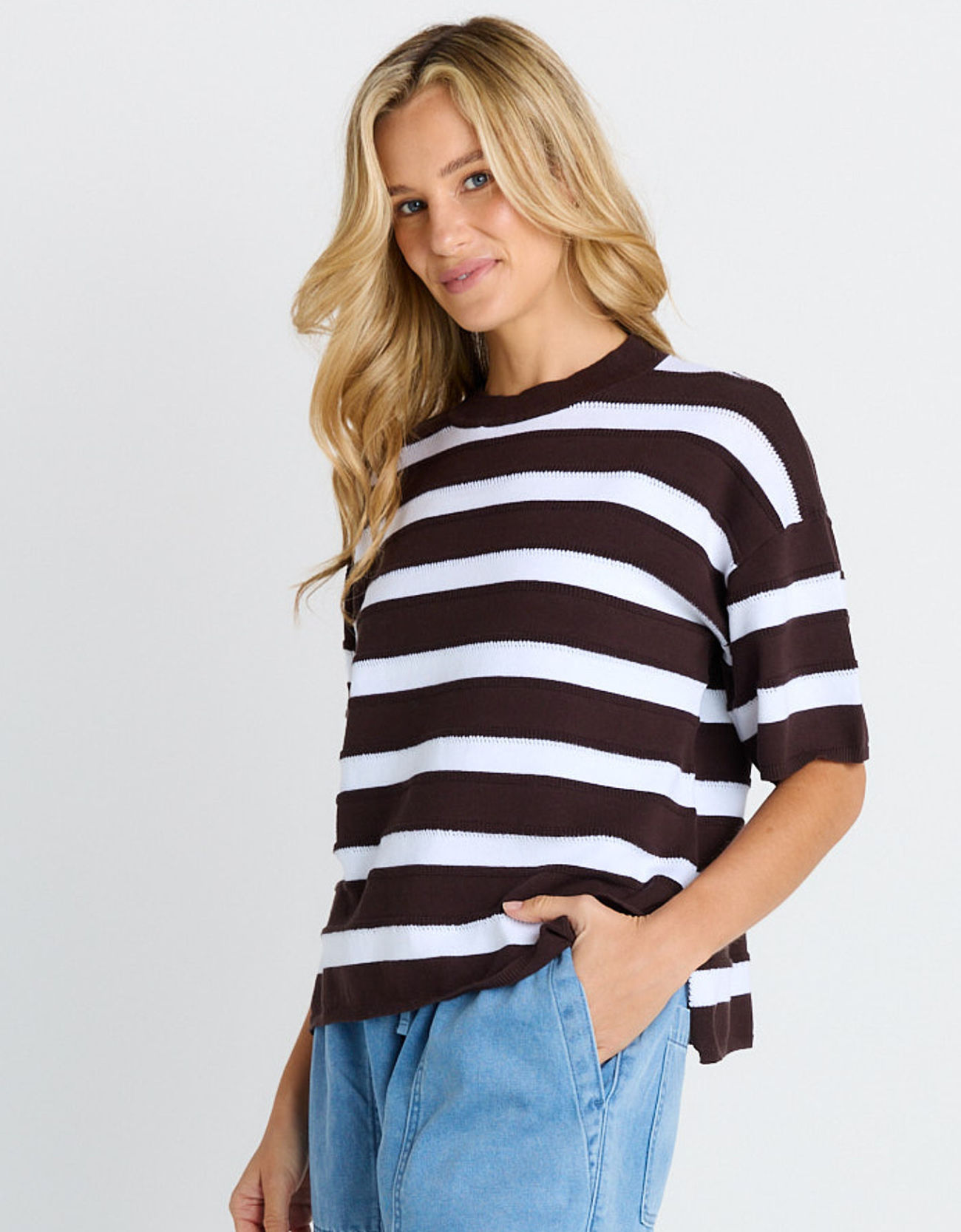 Betty Basics Libby Boxy Top – Chocolate Stripe | Little Love Boutique