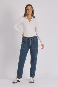 Straight Hem Beach Pant-Mid Blue Wash