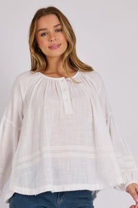 Lace Trim Detail Blouse-White