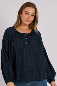 Lace Trim Detail Blouse-Navy