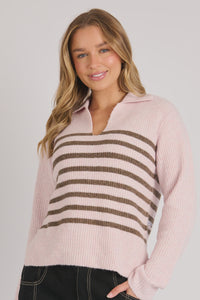 Collared Jumper - Pink/ Chocolate Stripe