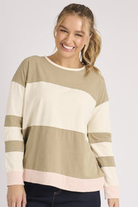 Contrast Panel Top-Sage Stripe