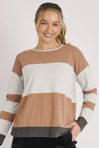 Contrast Panel Top-Blue Tan Stripe
