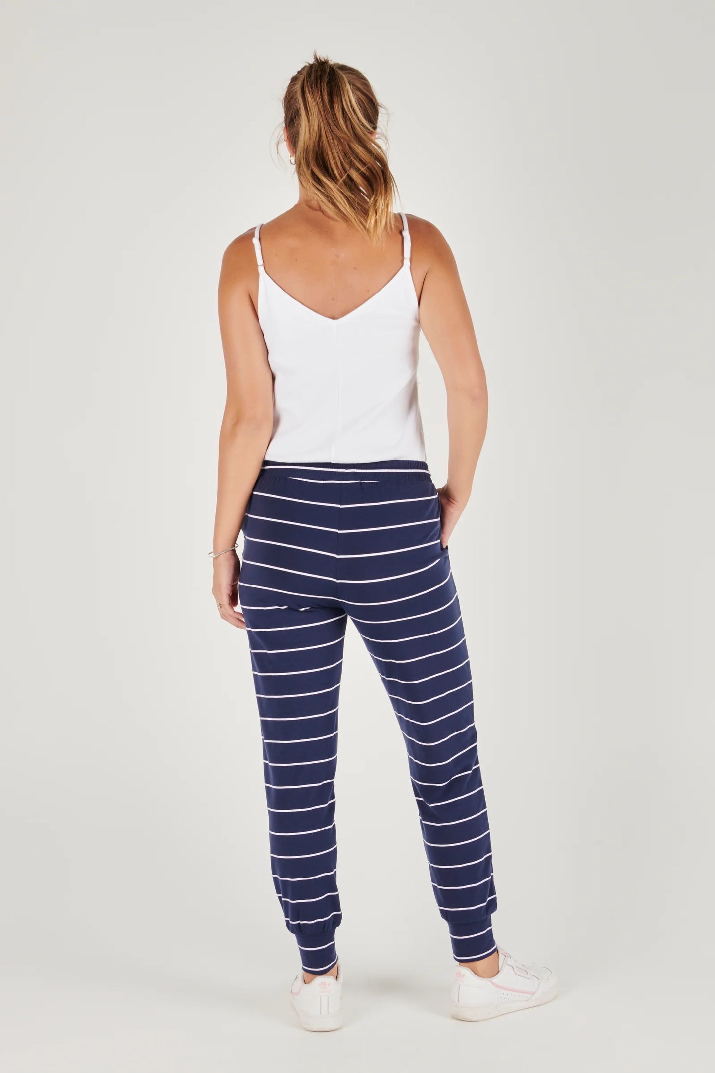 Load image into Gallery viewer, Everyday Pant-Navy &amp;amp; White Stripe
