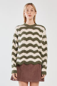 Nikkita Wavy Stripe Knit-Cream/Olive Green