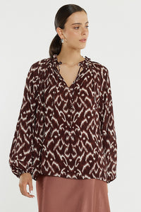 Willow Tie Front Blouse-Ikat Pink