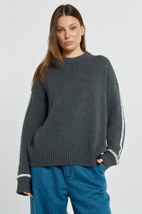 Contrast Stitch Sweater-Charcoal