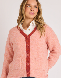 One Ten Willow V Neck Cardigan-Cherry