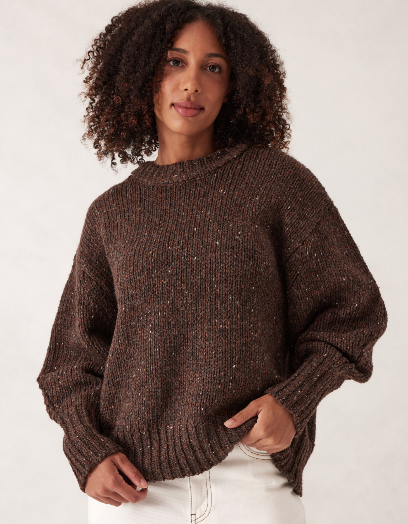 Lofty Knit Crewneck jumper chocolate fleck colourway