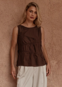 Sass Elin Gathered Tie Top in Chocolate