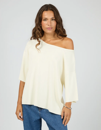 Silent Theory Ollie Off Shoulder Knit Top-White