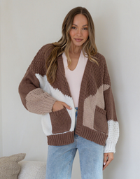 Penelope Colour Block Cardi-Choc/Mocha/White