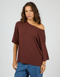Silent Theory Ollie Off Shoulder Knit Top-Cherry