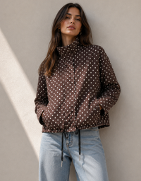 Kourtney Polka Dot Spray Jacket-Chocolate
