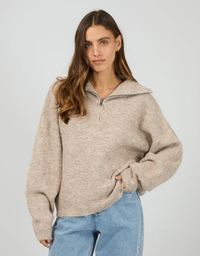 Bonni Knit Quarter Zip Jumper-Chocolate