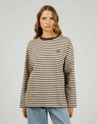 Foundation Stripe L/S Tee-Chocolate