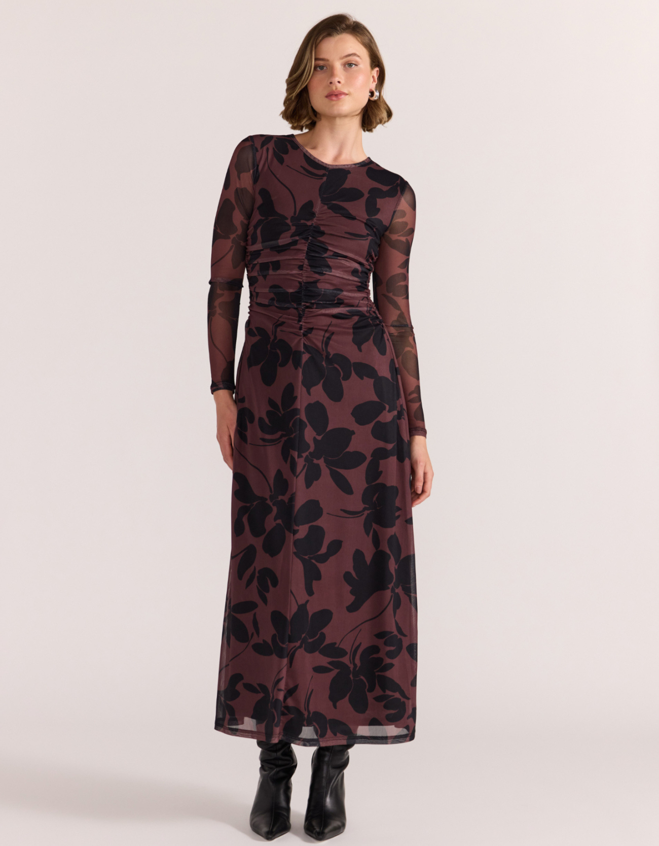 Olina Mesh Maxi Dress-Abstract Floral