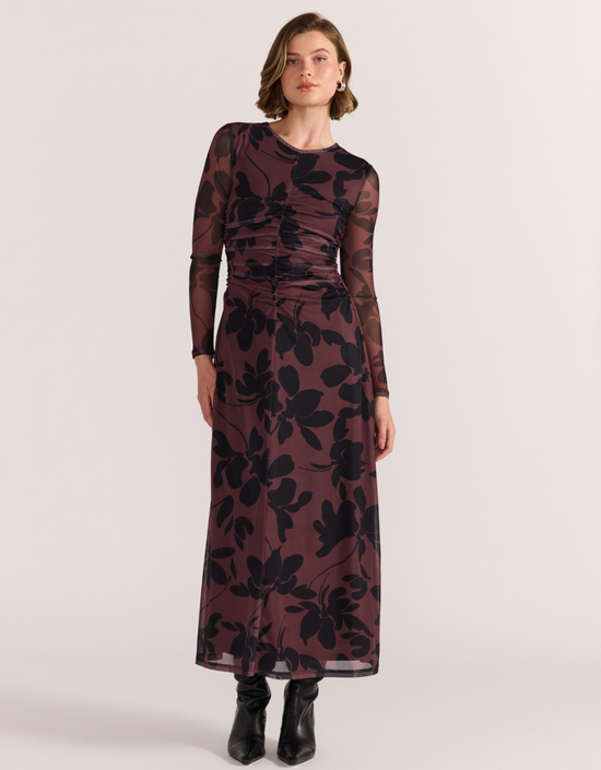 Olina Mesh Maxi Dress-Abstract Floral