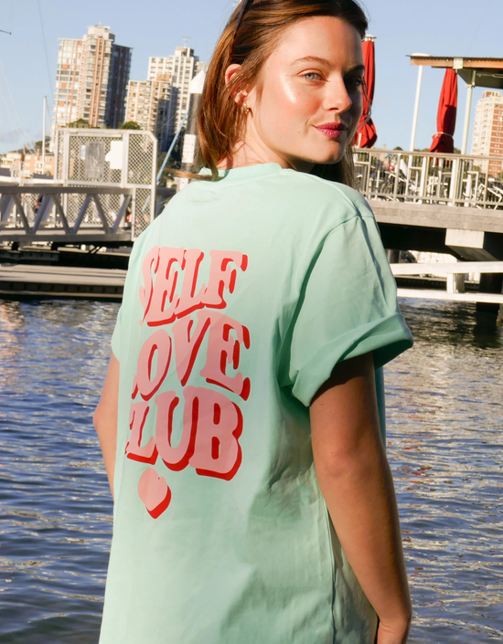 Self Love Club Tee-Soft Wash Mint/Pink