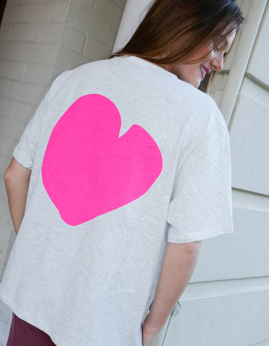 Neon Love Tee-Grey Marle/Neon Pink