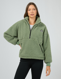 Amara Zip Teddy Sweater - Khaki