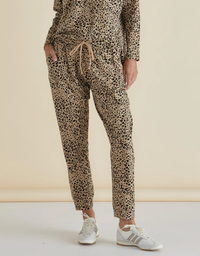 Heidi Pant in leopard print. Front view.