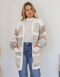 Blase Chunky Stripe Cardi - long length knit front view 