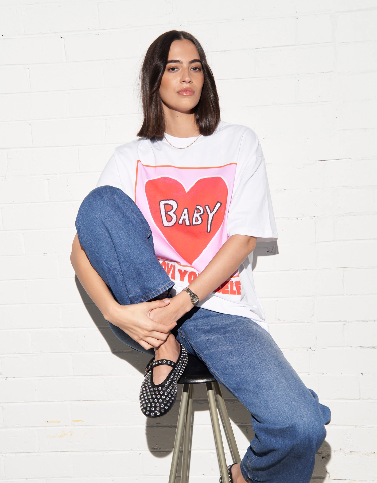 Baby, Love Yourself Oversized Tee-White