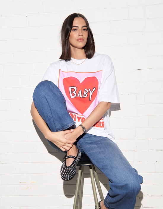 Baby, Love Yourself Oversized Tee-White