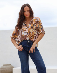 Barcelona Button  Thru Top-Mocha Swirl