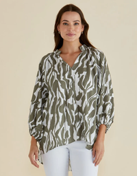 Grazia Blouse-Olive Geometric Print