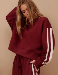 Sporty Slouchy Crew-Burgundy Side Stripe