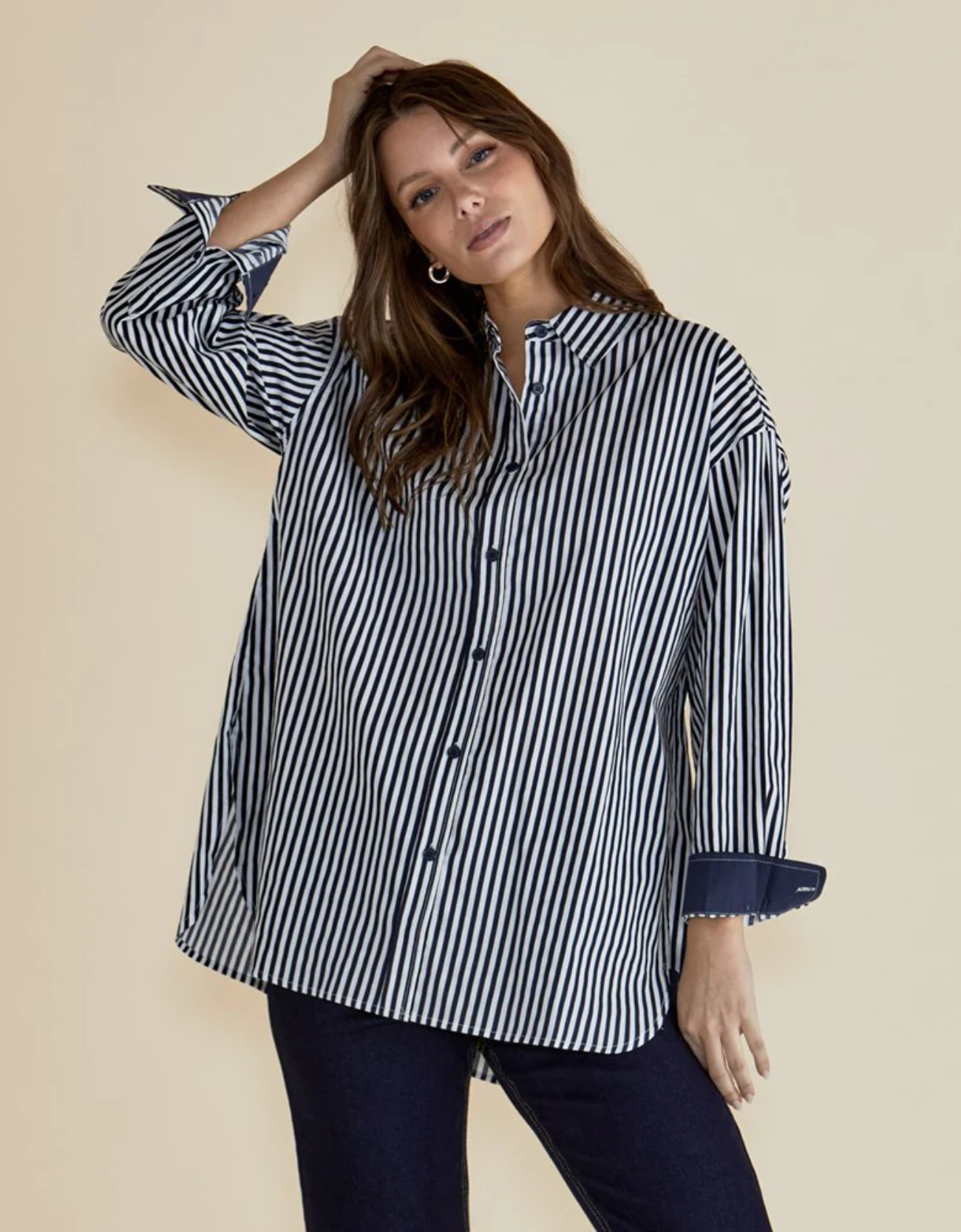 Claire Classic Shirt-Navy Stripe