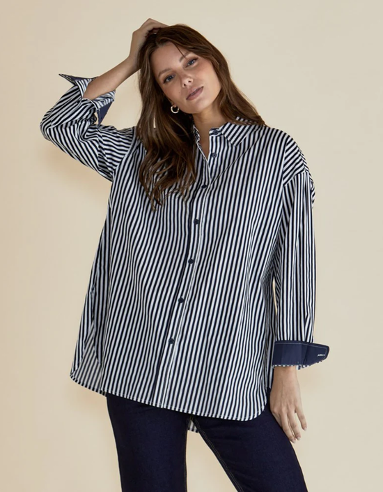 Claire Classic Shirt-Navy Stripe