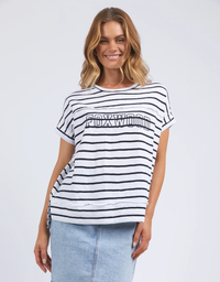 Throw On S/S  Stripe Tee-White/Navy Stripe