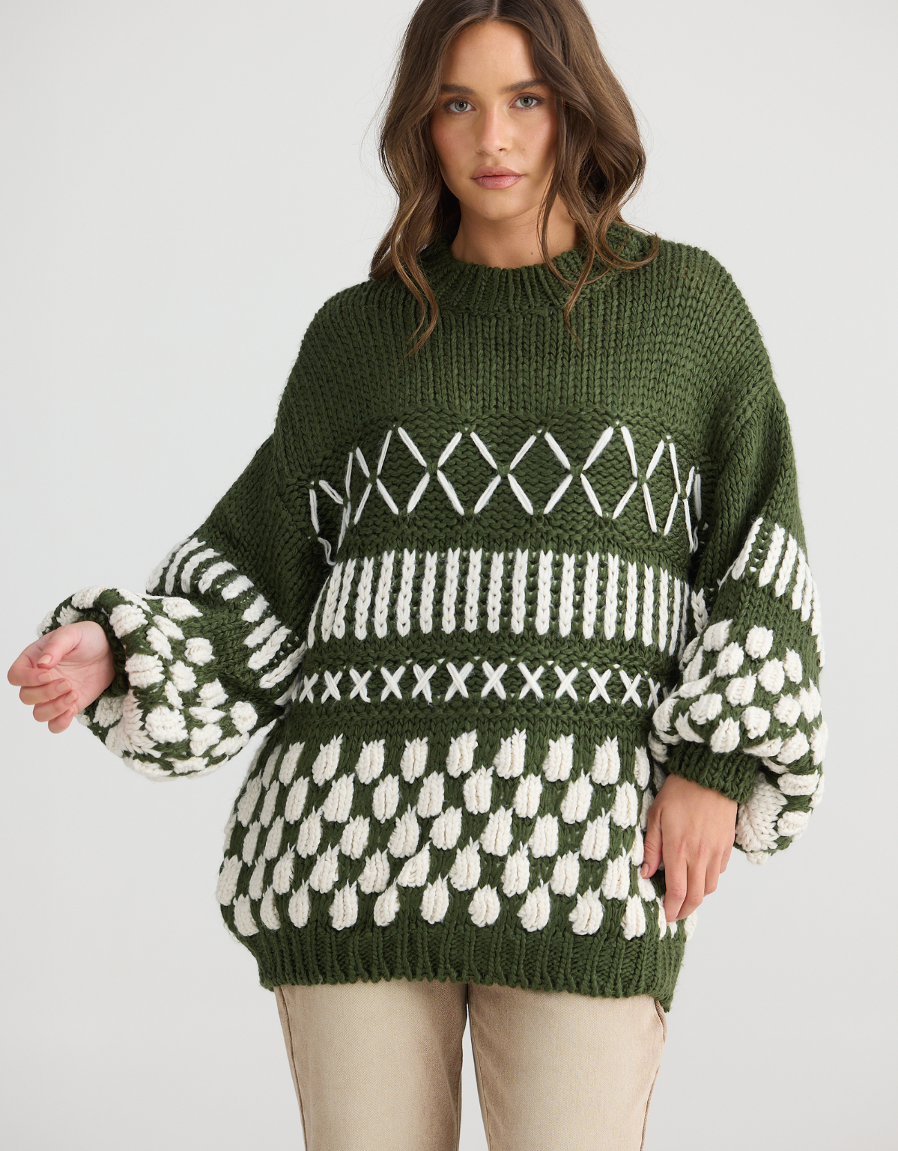 Colorado Knit-Khaki/Off White