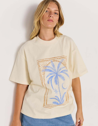 Sirena Palm Print Cotton Oversize Tee-Cream