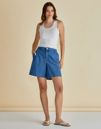 Breeze Relaxed Denim Shorts-Dark Blue