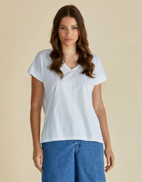 Tracy V-neck Tee-White