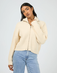 Bridie Zip Through Knit-Vanilla
