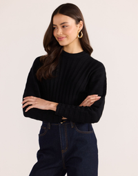 Pipper Rib Knit Jumper-Black