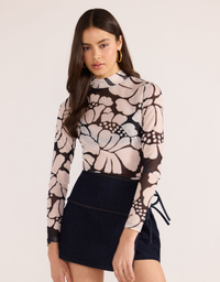 Peresphone Mesh Skivvy Top-Black Floral