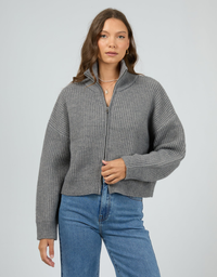 Bridie Zip Through Knit-Charcoal