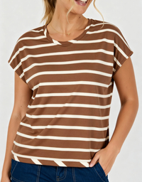 Shell Tee Round Neck-Acorn/White Stripe