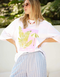 Liv Oversized Tee-White/Coastal Leaves