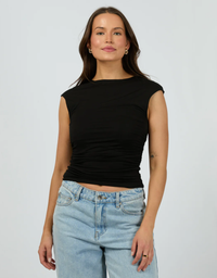 Evie Ruched Top-Black