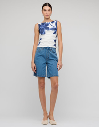 Ethos Mesh Top-Blue White Floral